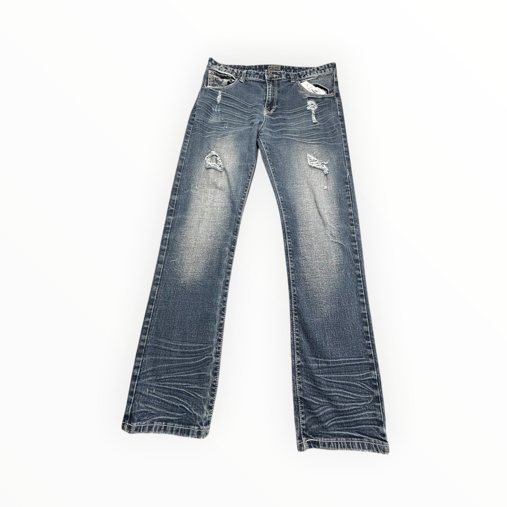 Black Premium Jeans Mens 36x32 Blue Slim Straight Flex Distressed Ripped Denim